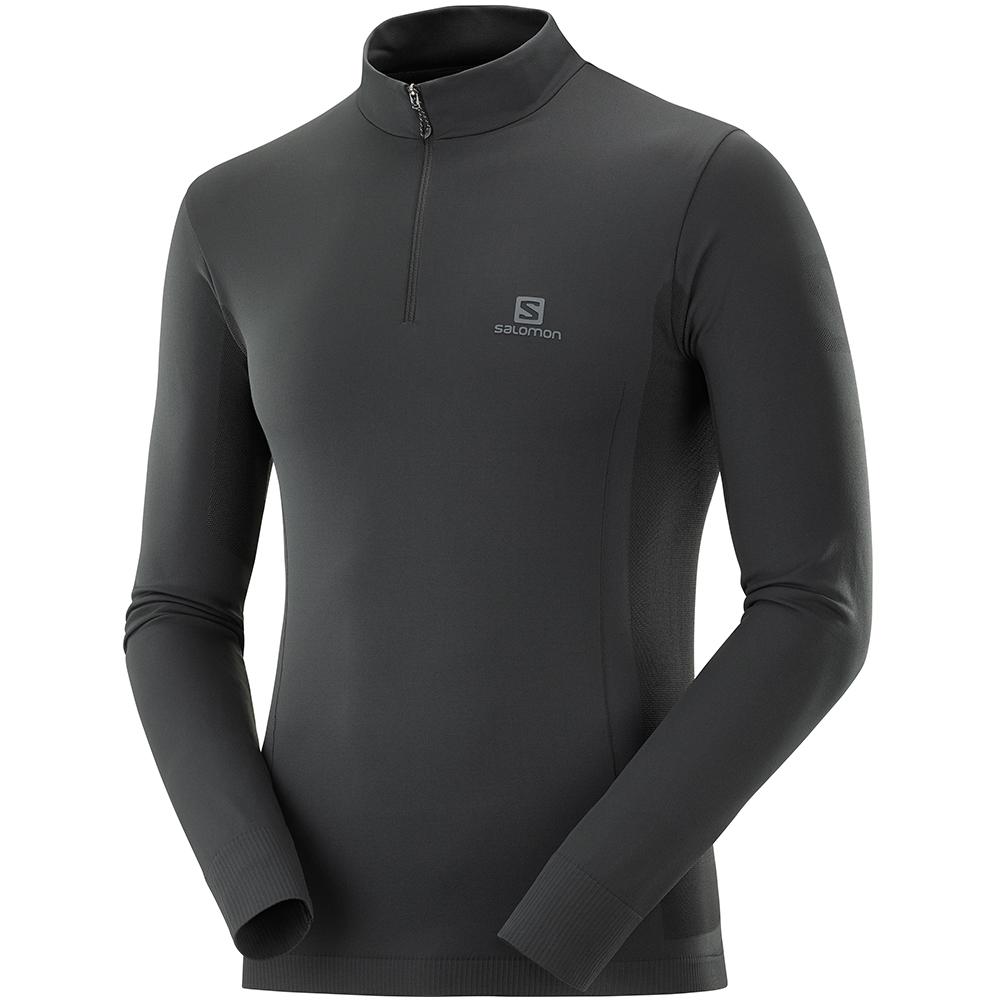 Salomon Singapore Mens Midlayers - EXPLORE SEAMLESS HZ M Black | 61049-LSFC